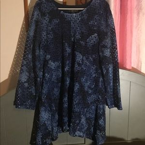 Style & Co blue/black Long Sleeve lace/knit Tunic